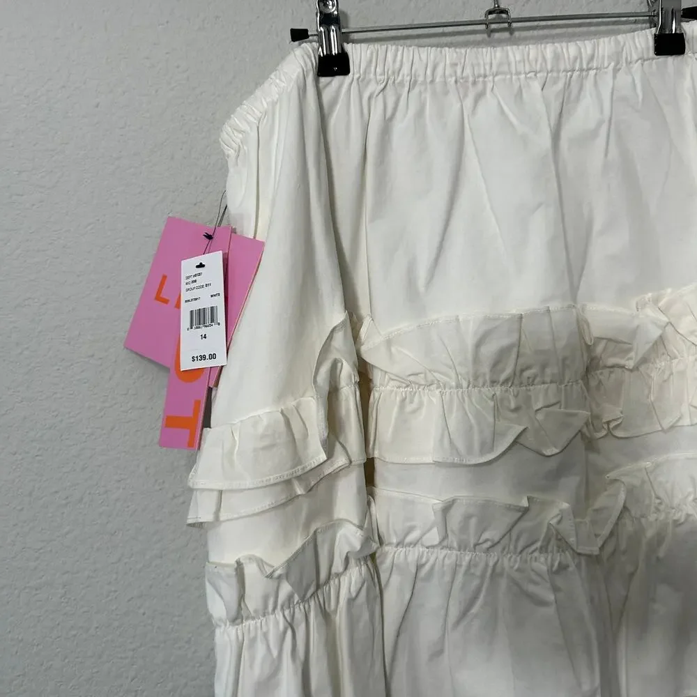 NEW LDT Chloe Ruffle A-Line Tiered Skirt White Size 14 Large Dainty Coquette